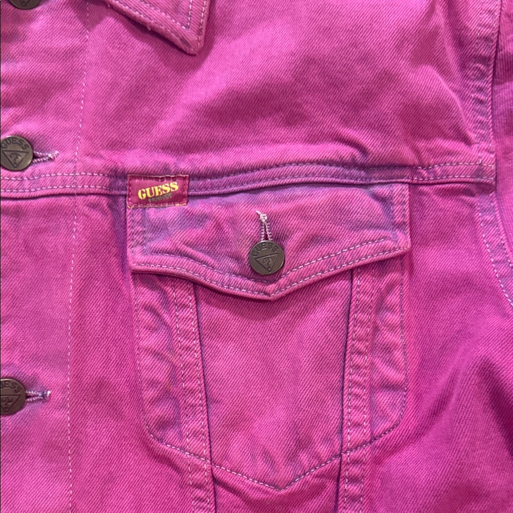 GUESS x Sean Wotherspoon Farmers Market Magenta Acid Wash Denim Jacket Large - Picture 5 of 8